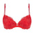 Red lace bra on a white background