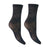 A pair of black sheer lace ankle socks with a floral pattern and scalloped tops, displayed against a plain white background.
