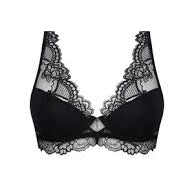Black lace bra on a white background