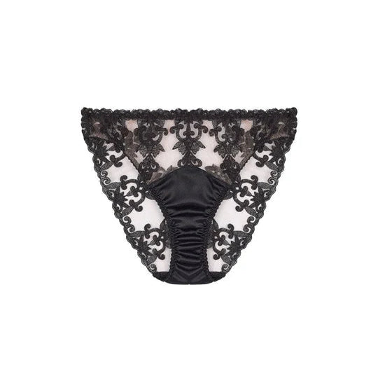 Black lace underwear on a white background