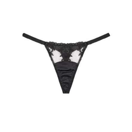 Black lace thong on a white background