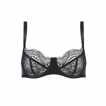 Black lace bra on a white background