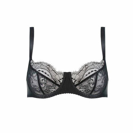 Black lace bra on a white background