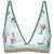 Triangular bra with floral pattern on a white background