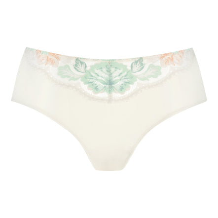 White underwear with green leaf pattern on a white background