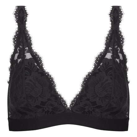 Black lace bra on a white background