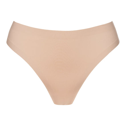Beige high-waisted bikini bottom on a white background