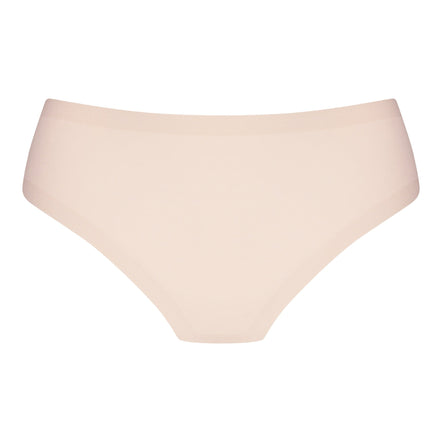 Beige high-waisted bikini bottom on a white background