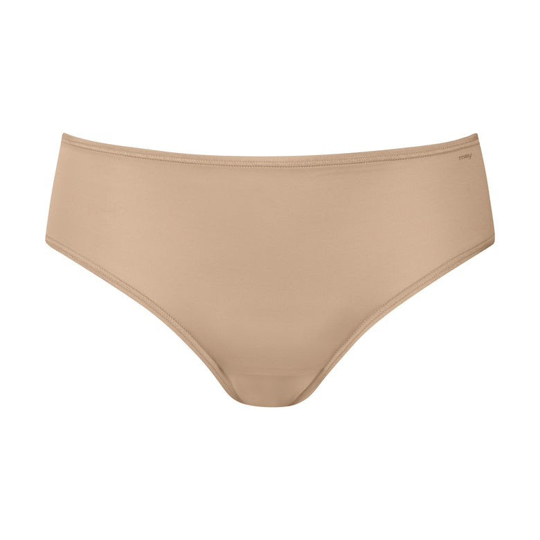 Beige high-waisted bikini bottom on a white background