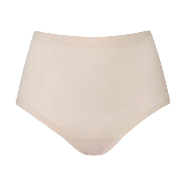 Beige high-waisted underwear on a white background