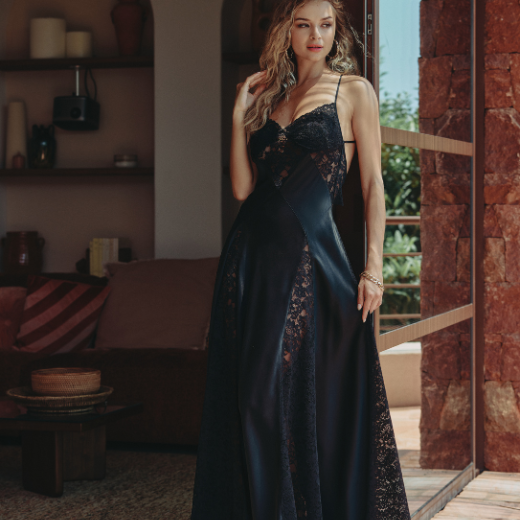 Carmela Silk Lace Long Nightdress