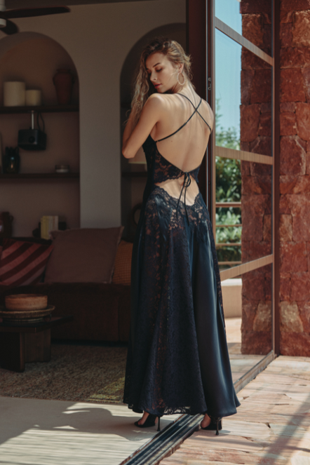 Marjolaine Carmela Silk and Lace Long Nightdress