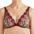 Lace bra with red floral design on a white background