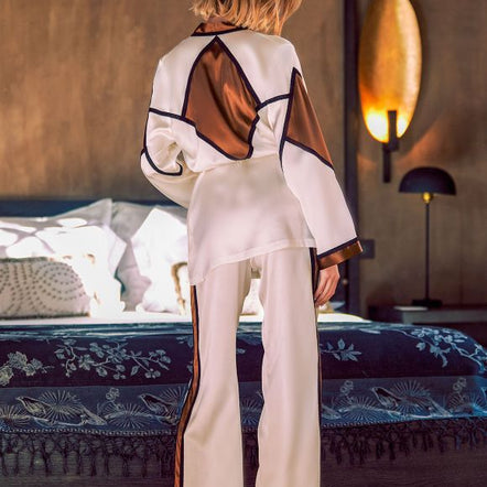 Marjolaine lingerie – Short negligee in silk and lace Phénix Boudoir/Ardoise