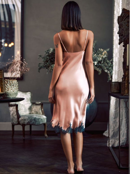 Marjolaine lingerie – Short negligee in silk and lace Phénix Boudoir/Ardoise