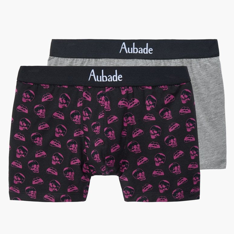 Aubade Neon Skull Men's Boxers Duo Pack - This pack of 2 Boxers consists of a plain pair for a timeless look and a printed pair for a fun twist.   Knit: 47% Cotton, 47% Modal, 6% Elastane