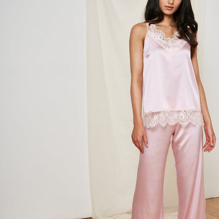 Parasol Rose Lana Silk and Lace Pyjama Trousers
