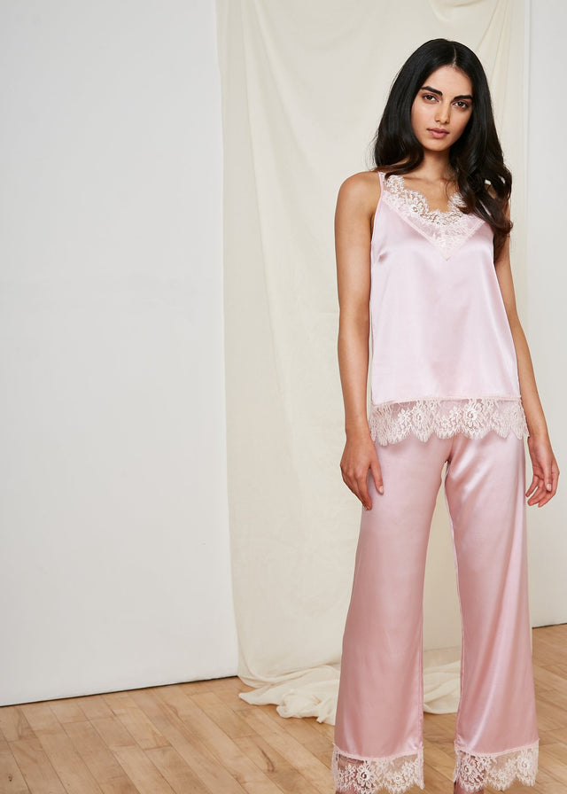 Parasol Rose Lana Silk and Lace Pyjama Trousers