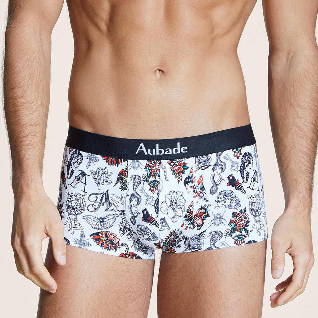 This new, shorter and very fashionable shape of boxer is now part of the Aubade men's collection. Featuring a waistband with the Aubade logo, the Trunk has a panel at the front for guaranteed support and comfort.  Knit: 47% Cotton, 47% Modal, 6% Elastane