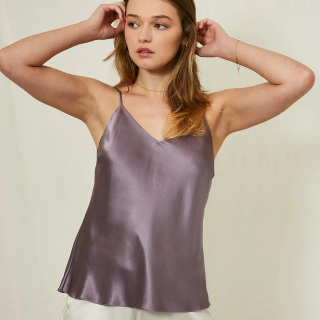 Maison embroidered lace-trimmed silk-blend satin camisole